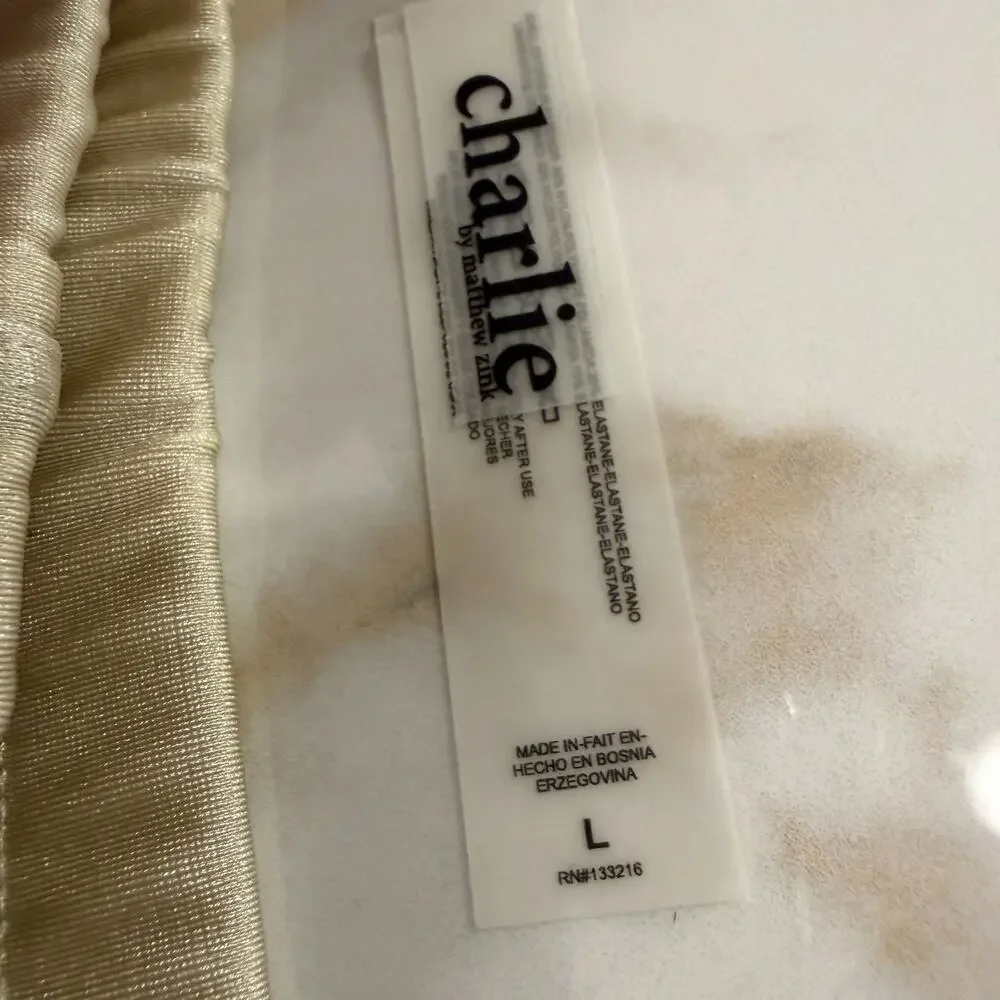 Charlie By MZ Mens Classic Body Swim Thong Color White Gold Size Large
